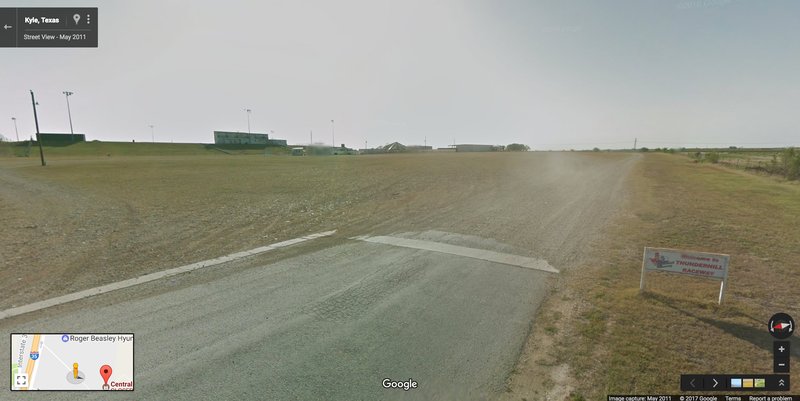 A street image from the track in 2011, when its small sign at the entrance to the parking area still welcomed spectators to Thunderhill Raceway. Image via Google Maps
